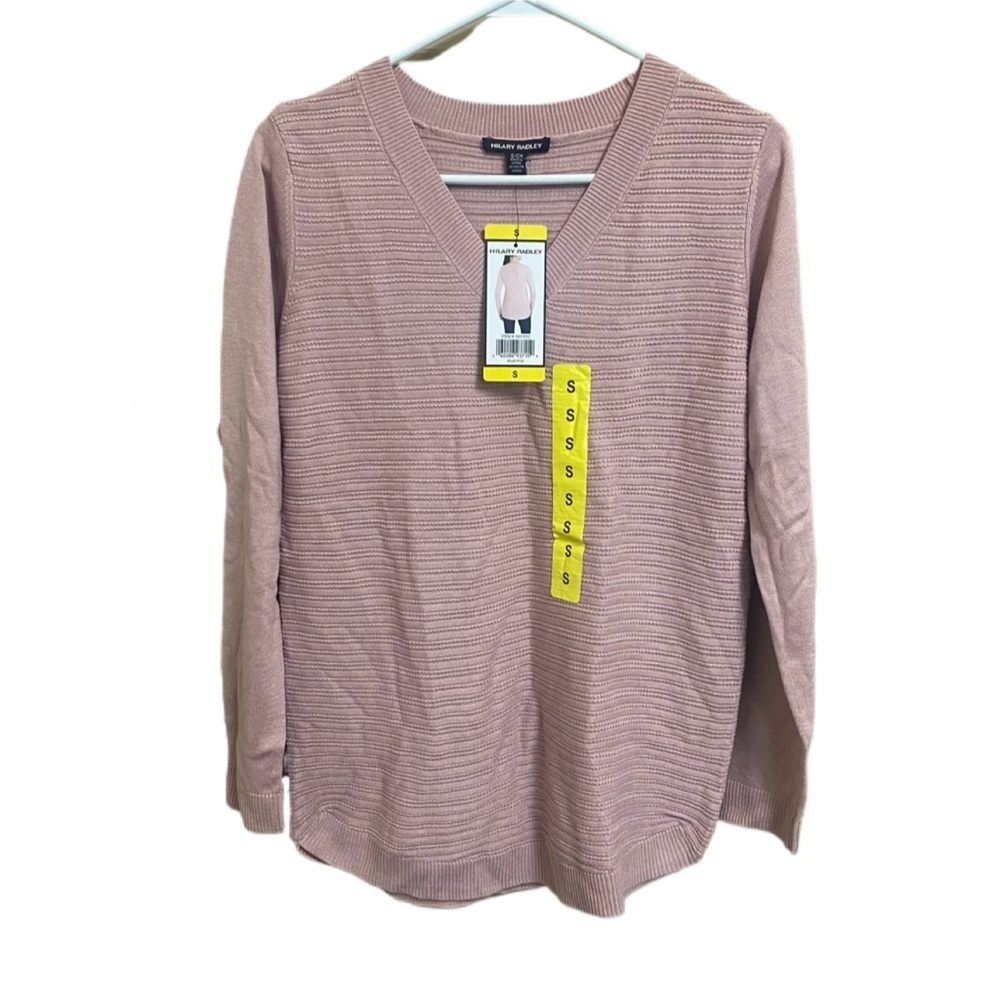Hilary Radley NWT Women’s Blush Pink Soft Textured V-Neck Tunic Sweater Sz S New